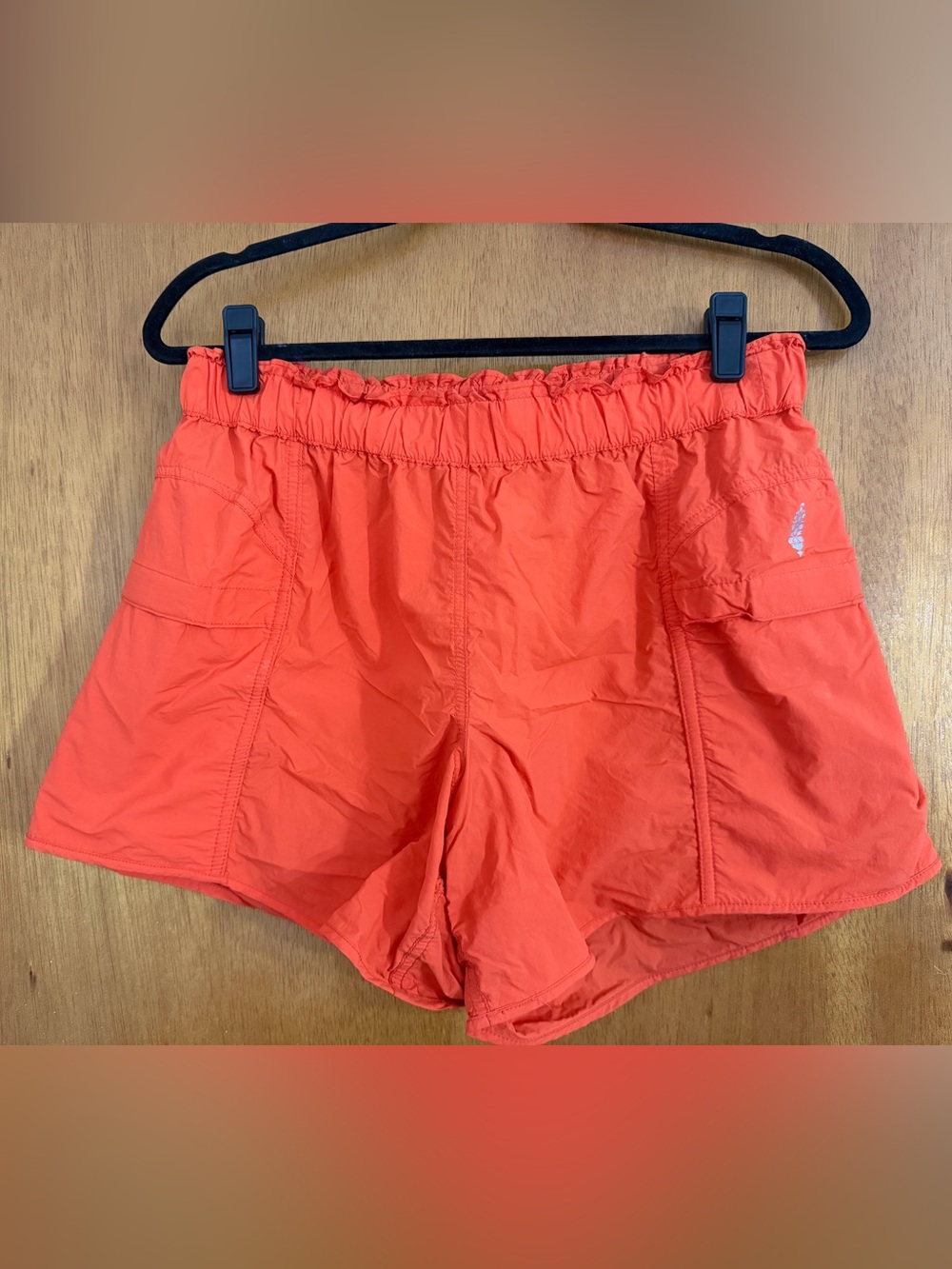 Free People Coral-Orange Elastic Waist Athletic Shorts